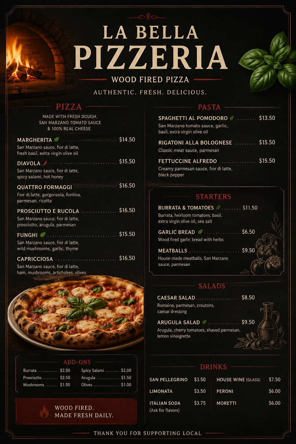 La Bella Pizzeria menu
